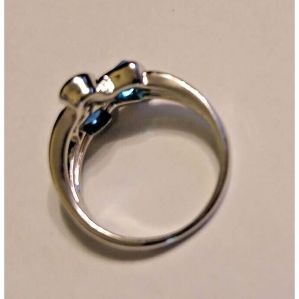 Silver 3 Three Blue Clear Stone Ring Size 8 Triangle Oval - Picture 9 of 9